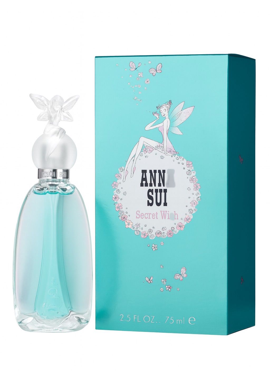 Anna Sui Secret Wish Eau de Toilette 75ml bottle with turquoise fairy-themed box