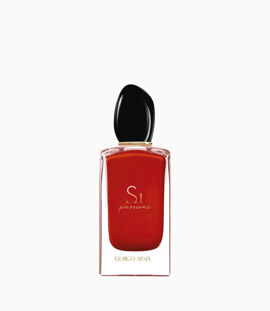 Giorgio Armani Sì Passione Eau de Parfum 100 ml – bottle & red box on white background